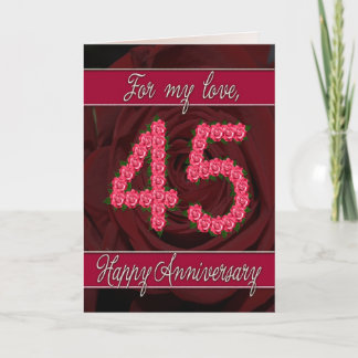 45ste verjaardagskaart met rozen en bladeren kaart