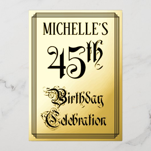 45th Birthday Party — Elegant Script + aangepaste  Folie Uitnodiging (Voorkant)