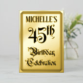 45th Birthday Party — Elegant Script + aangepaste  Folie Uitnodiging (Staand Voorkant)