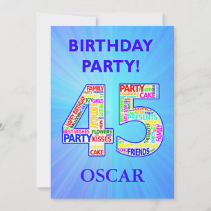 45th Birthday Party Invitation Voeg een naam toe Kaart