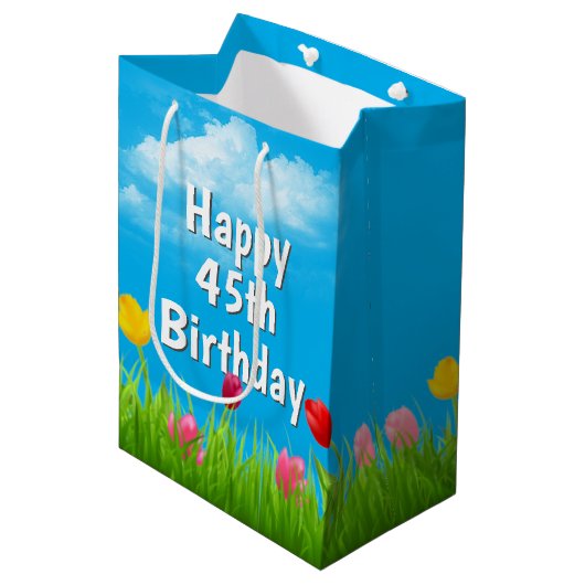 45th Birthday Tulips Medium Gift Bag Cadeauzakje (Voorkant Gekanteld)