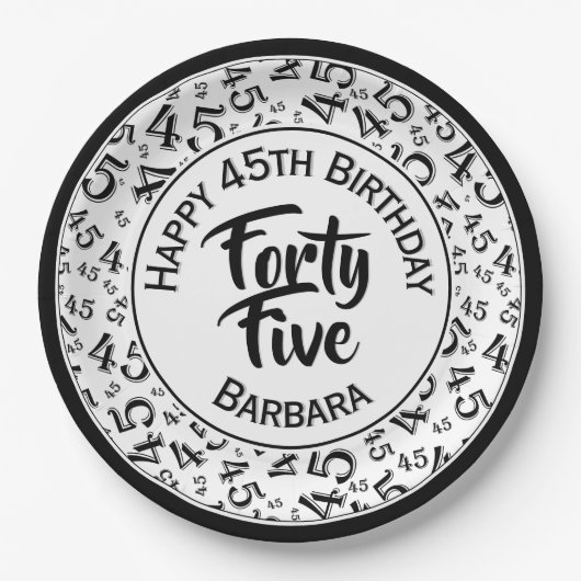 45th Random Number Pattern Zwart Wit Papieren Bordje (Voorkant)