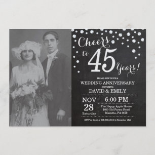 45th Wedding Jubileum Chalkboard Black Silver Kaart