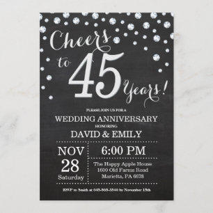 45th Wedding Jubileum Chalkboard Black Silver Kaart