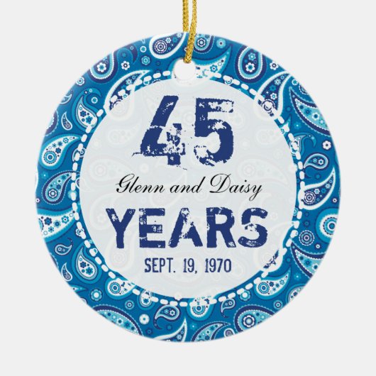 45th Wedding Jubileum Sapphire Paisley Monogram Keramisch Ornament (Voorkant)