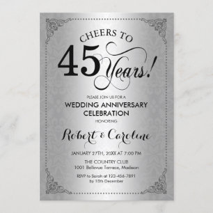 45th Wedding Jubileum - Silver Black Damask Kaart
