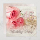46e anniversaire invitation de fête, roses et perl (Devant / Derrière)