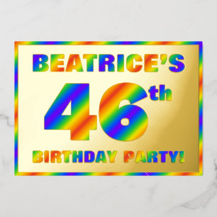 46e Birthday Party — Fun, regenboogspectrum "46" Folie Uitnodiging