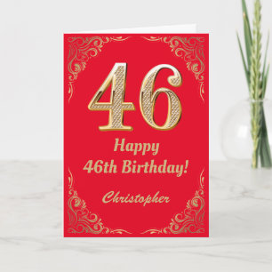 46e Birthday Red en Gold Glitter Lijst Kaart