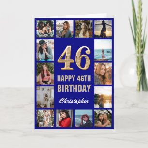 46e Happy Birthday Navy Blue & Gold Photo Collage Kaart