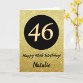 46e Happy Birthday Zwart en Goud Glitter Kaart (Gele Bloem)