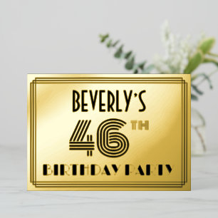 46e verjaardag — Art Deco Style "46" en naam Folie Uitnodiging
