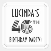 46e verjaardag: Art Deco Style + aangepaste naam Vierkante Sticker (Voorkant)