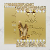 46e verjaardag Classy Gold Heels Sequins Diamonds Kaart (Voorkant / Achterkant)