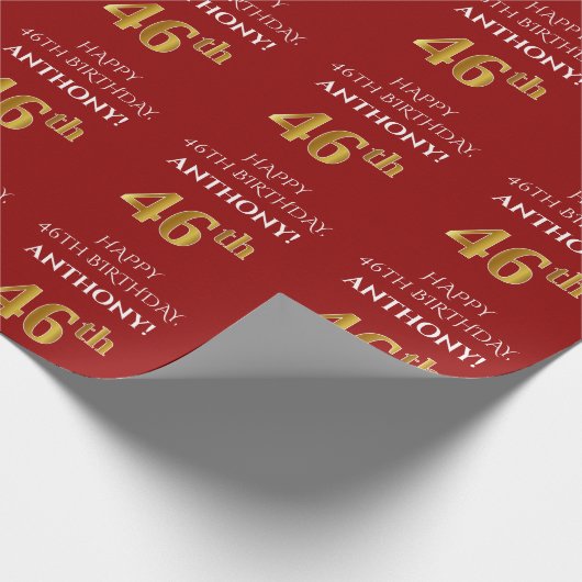 46e verjaardag: Elegant, Rood, Faux Gold Look Cadeaupapier (Hoek)