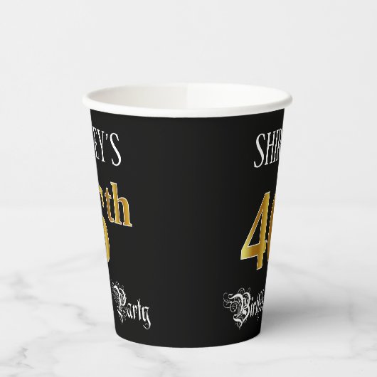 46e verjaardag — Fancy script, Faux Gold look Papieren Bekers (Links)