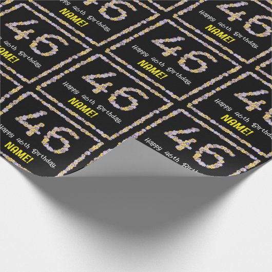 46e verjaardag: Floral Flowers Number, Custom Name Cadeaupapier (Hoek)