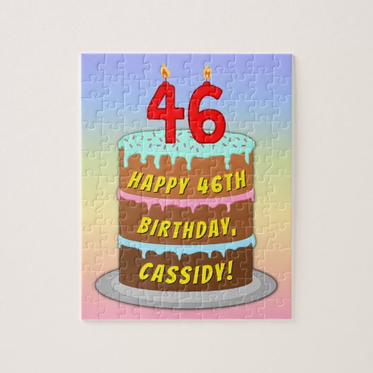 46e verjaardag: Fun Cake and Candles + Custom Name Legpuzzel (Verticaal)