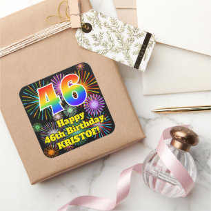 46e verjaardag: Fun Fireworks Kijk, regenboog # 46 Vierkante Sticker