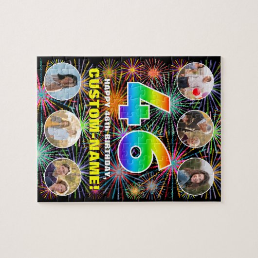 46e verjaardag: Fun Rainbow #, aangepaste naam + f Legpuzzel (Horizontaal)