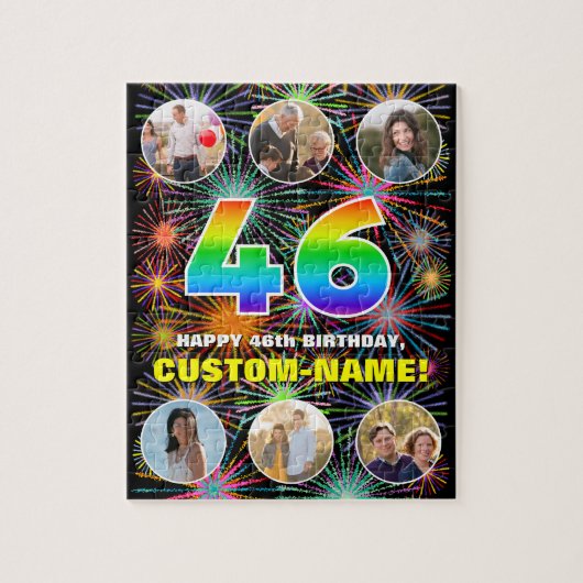 46e verjaardag: Fun Rainbow #, aangepaste naam + f Legpuzzel (Verticaal)