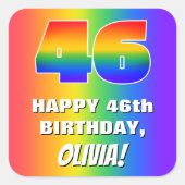 46e verjaardag: kleurrijk, vun regenboogpatroon # vierkante sticker (Voorkant)