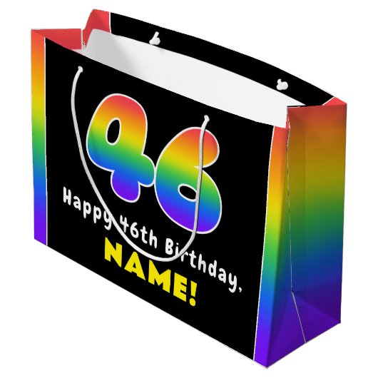 46e verjaardag: kleurrijke regenboog # 46, Naam va Groot Cadeauzakje (Achterkant Gekanteld)