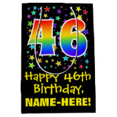 46e verjaardag: Kleurrijke Sterren Patroon & Regen Medium Cadeauzakje (Voorkant)