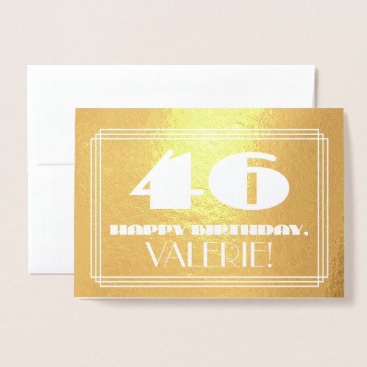 46e verjaardag: naam + Art Deco geïnspireerd look Folie Kaarten (Voorkant met envelop)