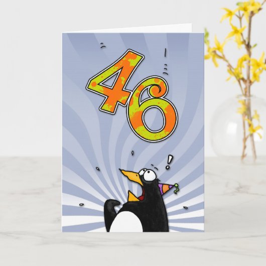 46e verjaardag - Penguin Surprise Kaart (Gele Bloem)