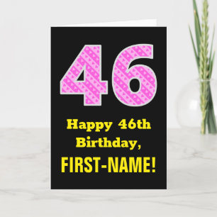 46e verjaardag: Roze strepen en hart "46" + naam Kaart
