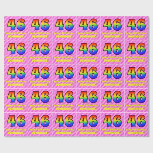 46e verjaardag: roze strepen & harten, regenboog # cadeaupapier (Vlak)