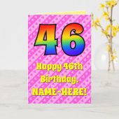 46e verjaardag: roze strepen & harten, regenboog # kaart (Gele Bloem)