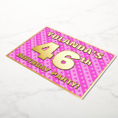 46e verjaardag — vuurroze harten en strips folie uitnodiging (Gedraaid)