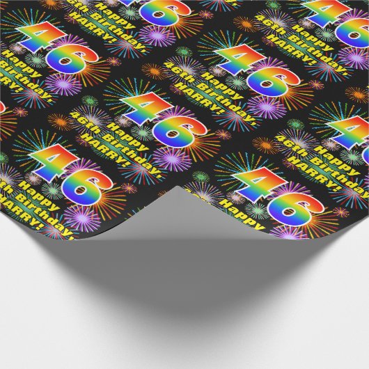 46e verjaardag: vuurwerk, regenboogblik # "46" cadeaupapier (Hoek)