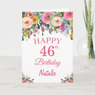 46e verjaardag Waterverf Floral Flowers Roze kaart
