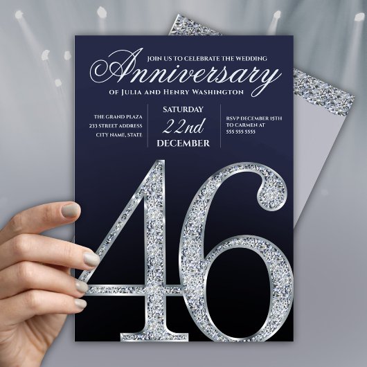 46th Anniversary Diamond Silver Navy Blue Kaart