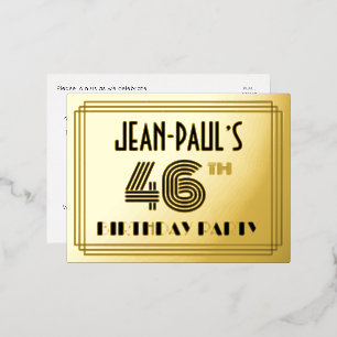 46th Birthday Party ~ Art Deco Style "46" + naam Folie Uitnodiging Briefkaart