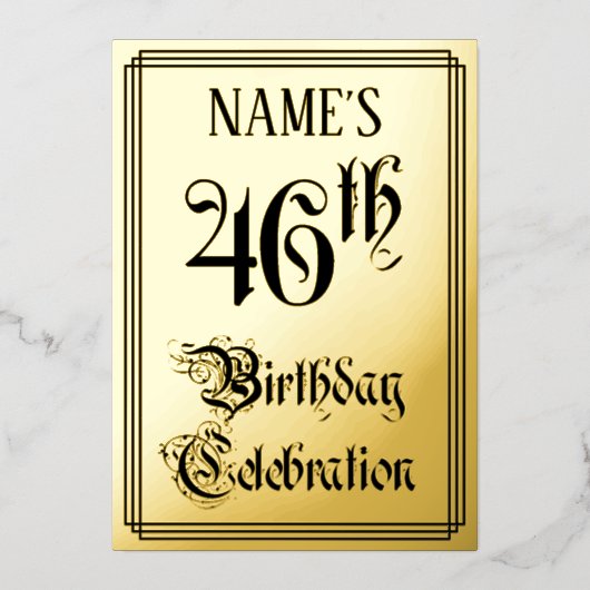 46th Birthday Party — Elegant Script + aangepaste  Folie Uitnodiging (Voorkant)