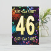 46th Birthday Party Invitation Fireworks Bubbles Kaart (Staand voorkant)