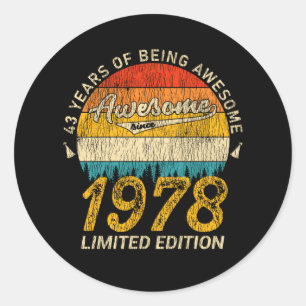 47 jaar oud 1978 Retro Geweldige 47e verjaardagsca Ronde Sticker