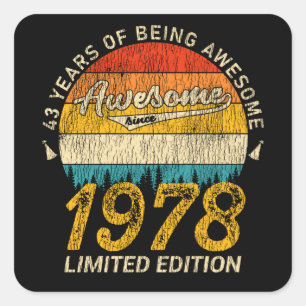 47 jaar oud 1978 Retro Geweldige 47e verjaardagsca Vierkante Sticker