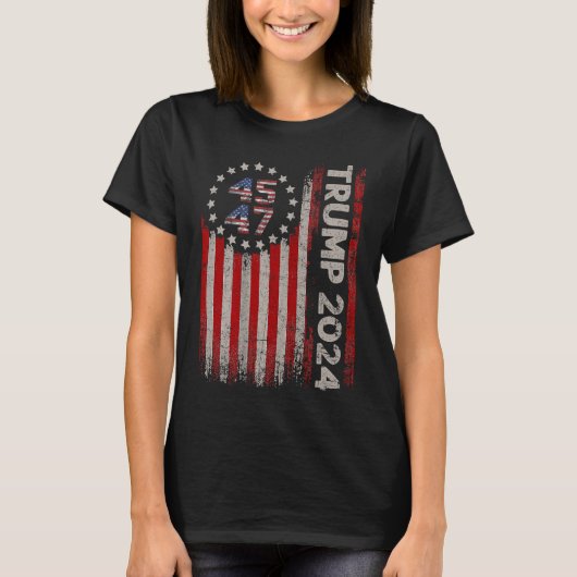 47 Trump 2024 Amerikaanse vlag T-shirt (Voorkant)