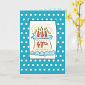 47e Birthday Cake on Blue Blauwgroen met Stippen Kaart (Gele Bloem)