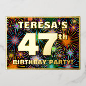 47e Birthday Party - Fun, kleurrijke Fireworks loo Folie Uitnodiging (Voorkant)