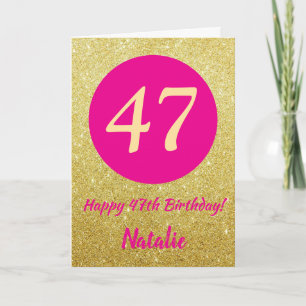 47e Happy Birthday Hot Pink en Gold Glitter Kaart
