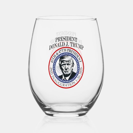 47e President Donald Trump Inauguratie Keepsake Wijnglas Zonder Voet (Voorkant)