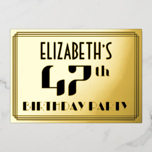 47e verjaardag: Art Deco Kijk "47" en naam Folie Uitnodiging