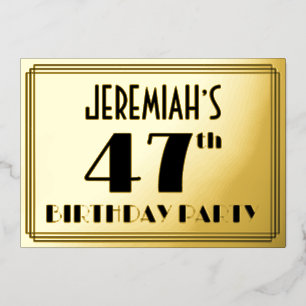 47e verjaardag — Art Deco look "47" + naam Folie Uitnodiging
