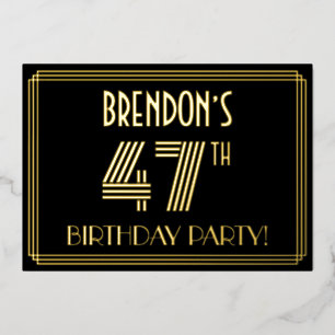 47e verjaardag — Art Deco Style "47" + Naam Folie Uitnodiging